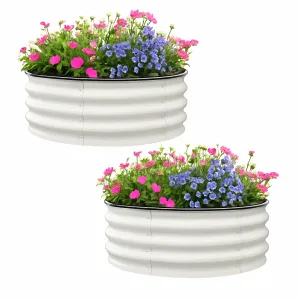 Round Galvanized Raised Garden Bed 2FT-4FT Durable Steel Wave Design Open Bottom Safety Corners Balcony Backyard