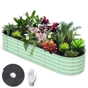 8'x2'x1.5' Galvanized Oval Raised Garden Beds Open Base, Tool-Free Assembly Planter Boxes for Vegetables & Flowers, Green