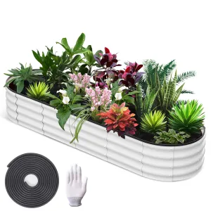 8' X 2' X 1' Galvanized Raised Beds for Outdoor, Oval Raised Garden Bed with Open Base, Tool-Free Assembly Planter Raised Boxes for Outdoor Vegetables & Flowers, White