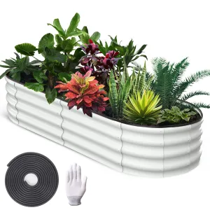 6'x3'x1' Galvanized Oval Raised Garden Beds Open Base, Tool-Free Assembly Planter Boxes for Vegetables & Flowers, White