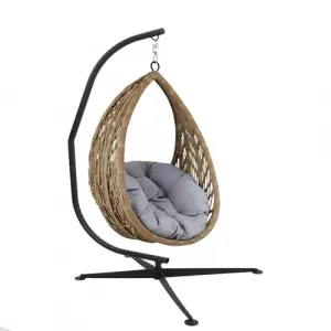 Metal Hanging Hammock Stand Only - Heavy-Duty, Weather-Resistant, 360-Degree Swivel Climbing Buckles, 4-Leg Offset Base, 330LBS Load Capacity, Versatile Seating Options, Easy 3-Piece Assembly, Indoor & Outdoor Use