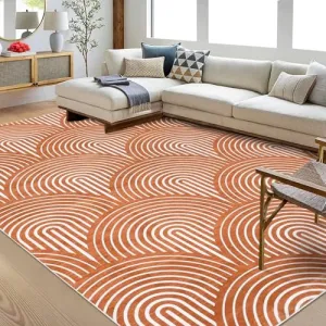 Washable Rug 6x9 Area Rugs for Living Room Modern Stripes Bedroom Rug Soft Indoor Large Rug Contemporary Abstract Accent Rug Non Shedding Throw Carpet for Dining Room Office Home Decor Orange