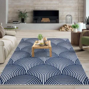 Rugs for Living Room 5x7 Washable Rug Modern Rug Non Slip Soft Indoor Carpet Non Shedding Throw Carpet Contemporary Stripes Print Accent Rug for Bedroom Dining Room Office Home Decor Navy