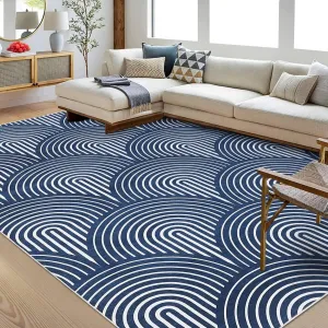 8x10 Living Room Rug Washable Rug Large Modern Area Rugs for Bedroom Non Slip Backing Throw Carpet Indoor Soft Thin Rug Contemporary Lines Print Accent Rug for Bedroom Dining Office Navy
