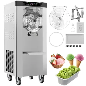 2200W Commercial Hard Ice Cream Machine - 6.3Gal/H High Output, Self-Cleaning LCD Touch Screen for Cafes, Bubble Tea Shops & Restaurants (FDA Stainless Steel)