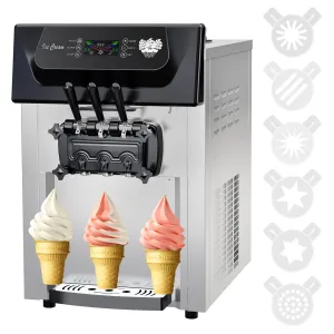 2200W Commercial 3-Flavor Soft Serve Ice Cream Machine, 5.3-7.4 Gal/Hr, LCD Touch Screen, Auto Cleaning for Home, Snack Bars & Restaurants (Without Pre-Chill)