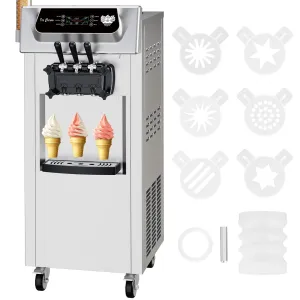 Commercial Soft Ice Cream Machine 3 Flavors Clean Led Panel Perfect for Restaurants Snack Bar Supermarkets 2200W (Without Pre-Chill)