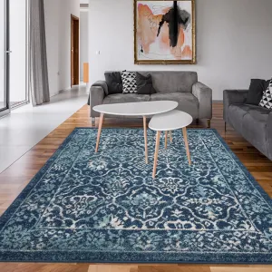 7'10"x10'2" Moroccan Trellis Distressed Area Rug for Living Room, Bedroom, Office - Navy, Low Pile, Non-Shedding