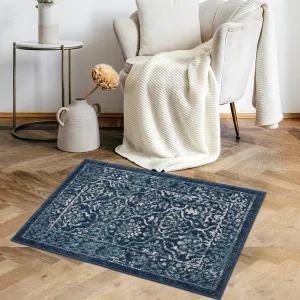 Area Rug 2x3 Moroccan Trellis Indoor Entryway Small Rug Navy Low Pile Non-Shedding