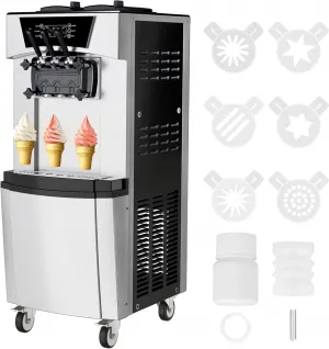 2200W Commercial Soft Serve Ice Cream Machine - 8Gal/H High Output, 3-Flavor Mix & Auto-Clean for Cafes, Food Trucks, Snack Bars (LCD Display, 65dB Quiet)