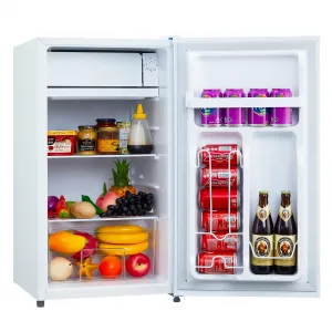 91L Mini Refrigerator with Freezer Adjustable Thermostat Removable Glass Shelves Ideal for Bedroom Office Food Storage Cooled Beverages