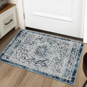 Entryway Area Rug Vintage Medallion Non-Shedding Non-Slip 2x3 Blue for Indoor Living Room Kitchen
