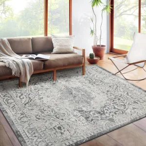 8x10 Area Rug Gray Vintage Distressed Non-Shedding Non-Slip Carpet for Living Room Bedroom 7'10"x10'2"