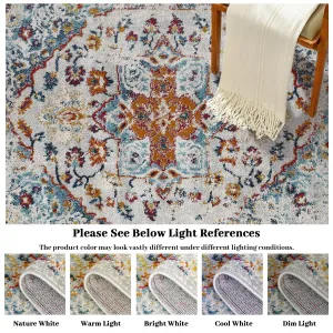 Vintage Doormat 2x3 Boho Medallion Area Rug, Low Pile, Non-Shedding, Orange, Entryway, Hallway, Bedroom, Bathroom, Kitchen