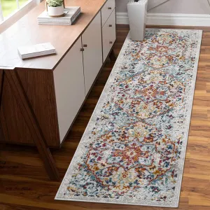 Runner Rug 2x7 Vintage Medallion Entryway Rug Low Pile Non-Shedding Orange 2'3" x 7'3"