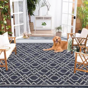 Outdoor Rug 4x6 Blue Waterproof Geometric Modern Patio Rug for Indoor Outdoor Use