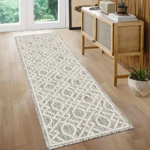 Outdoor Rug 2x8 Runner Rug Geometric Waterproof Grey for Patio Deck Bedroom Kitchen Backyard