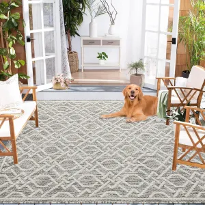 Outdoor Rug 4x6 Grey Waterproof Non Shedding Geometric Patio Deck Porch Indoor Outdoor