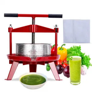 Manual Fruit Wine Press 2.38 Gal, Stainless Steel Fruit and Wine Press with T-Handle, Stable Triangular Structure, Wine Making Press for Outdoor, Kitchen