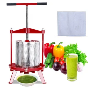 Manual Fruit Wine Press 3.69 Gal, Stainless Steel Fruit and Wine Press with T-Handle, Stable Triangular Structure, Wine Making Press for Outdoor, Kitchen