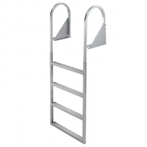 4 Step Straight Flip-Up Dock Ladder, Heavy Duty Aluminum Boat Dock Ladder with Wide Non-Slip Steps, Adjustable Height, 350 lb Capacity for Lake & Marine Dock