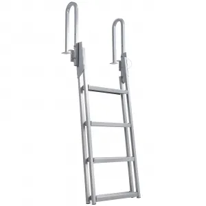 4 Step Angled Flip-Up Dock Ladder, Heavy Duty Aluminum Boat Dock Ladder with Wide Non-Slip Steps, Adjustable Height, 350 lb Capacity for Lake & Marine Dock