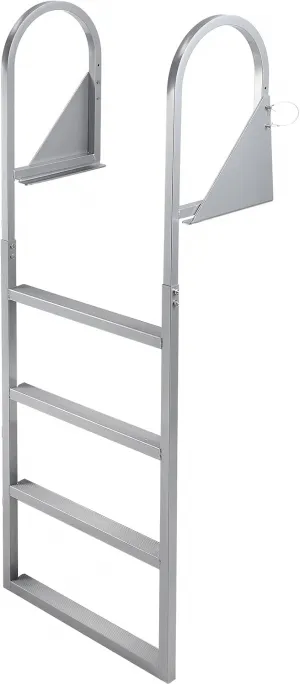 5 Step Straight Flip-Up Dock Ladder, Heavy Duty Aluminum Boat Dock Ladder with Wide Non-Slip Steps, Adjustable Height, 350 lb Capacity for Lake & Marine Dock