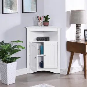 Corner Storage Cabinet Free Standing Sideboard Cabinet with 2 Doors and Shelves for Bathroom Kitchen Living Room Bedroom White