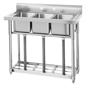 39.3"W x 17.7"D x 37"H Commercial Stainless Steel 3-Compartment Sink with Shelf - Anti-Splash, Easy to Clean, Perfect for Restaurants, Laundry Rooms, and Garages