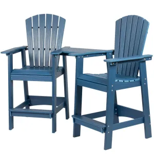 Balcony Chair Set of 2, HDPE Tall Adirondack Chairs, Contoured Seats & Tray, Weather-Resistant, Blue, for Lawn Pool Backyard