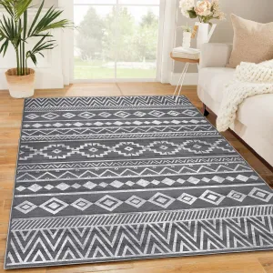 Soft 5x7 Area Rug, Anti Slip, Washable, Pet Friendly, Boho Modern Carpet for Living Room Bedroom, Grey