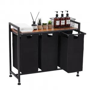 Movable Fabric Laundry Hamper with 3 X 36L Removable Laundry Bags, Black