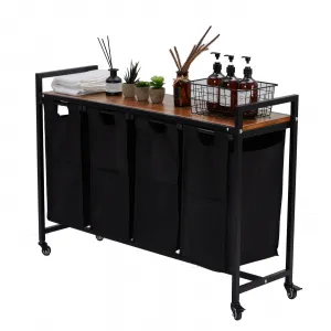 Movable Fabric Laundry Hamper with 4 X 36L Removable Laundry Bags, Black