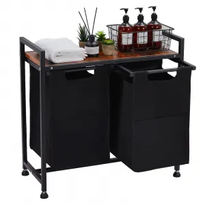 Movable Fabric Laundry Hamper with 2 X 46L Removable Laundry Bags, Black