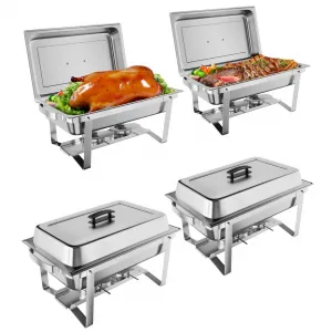 8QT(1×1/1Pan)Chafing Dish Buffet Set of 4 Stainless Steel Food Servers & Warmers, Includes Water Pan, for Weddings, Parties, Banquets, Catering