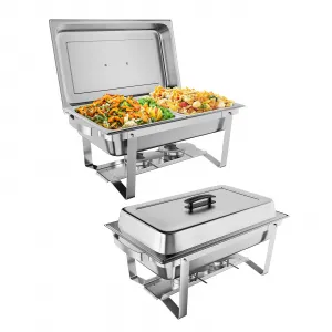 8QT(2×1/2Pan)Chafing Dish Buffet Set of 2 Stainless Steel Food Servers & Warmers, Includes Water Pan, for Weddings, Parties, Banquets, Catering
