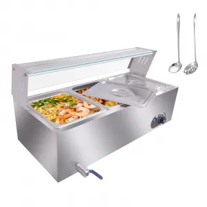 3-Pan(3×12QT)Electric Food Warmer, 1500W Electric Steam Table,Professional Countertop Stainless Steel Buffet Bain Marie with 86-185°F Temp Control for Catering and Restaurants