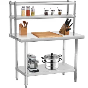 30"L x 24"W x 55"H Stainless Steel Table with Overshelves - Commercial Work Table with 30" x 12" Shelf, Kitchen Prep Table & Shelving Combo
