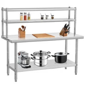 36"L x 24"W x 55"H Stainless Steel Table with Overshelves - Commercial Work Table with 36" x 12" Shelf, Kitchen Prep Table & Shelving Combo