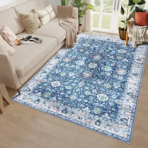 Area Rug 6x9 Rugs for Living Room,Vintage Rug for Living Room Bedroom Dinning Room,Boho Distressed Tribal Area Rug,Low Pile Non-Slip Washable Indoor Door Mat for Kitchen Entryway Bathroom Blue