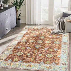 Area Rug 6x9 Rugs for Living Room,Vintage Rug for Living Room Bedroom Dinning Room,Boho Distressed Tribal Area Rug,Low Pile Non-Slip Washable Indoor Door Mat for Kitchen Entryway Bathroom