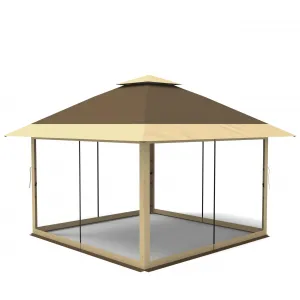 12'x12' Heavy Duty Outdoor Gazebo - Double Roof Patio Canopy with Netting & Curtains for Deck, Backyard, Garden, Lawns, Khaki & Dark Khaki