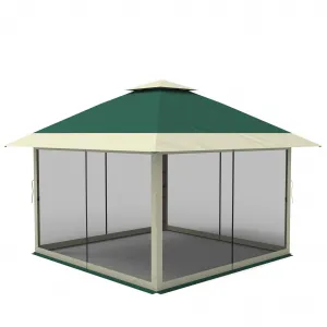 12x12 Pop Up Gazebo Outdoor Canopy Shelter with Mosquito Netting 4 Stanbags Instant Gazebo Tent for Lawn, Garden, Backyard, Deck (Olive Green + Taupe)