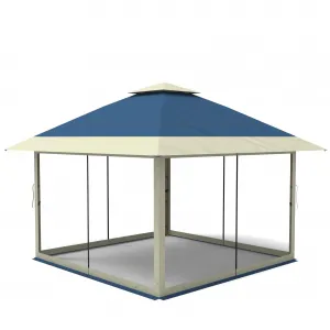 12x12 Pop Up Gazebo Outdoor Canopy Shelter with Mosquito Netting 4 Stanbags Instant Gazebo Tent for Lawn, Garden, Backyard, Deck (Navy Blue + Taupe)