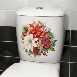PVC Self-Adhesive Toilet Lid Stickers Waterproof Lightweight Christmas Flower Patterns Bathroom Toilet Seat Wall Sticker (30x30cm) 1 Polyvinyl Chloride 30 x 30CM
