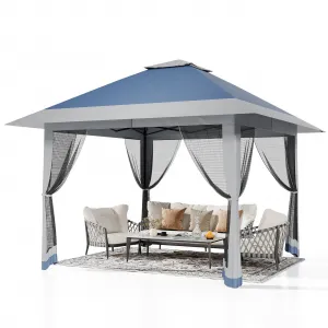 13' x 13' Outdoor Tent, Double Roof Patio Gazebo Quick Setup Instant Canopy Tent Instant Canopy Gazebo Shelter, Blue & Grey