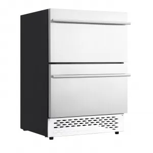 Under Counter Double Drawer Fridge - Dual Drawer Indoor/Outdoor Beverage Refrigerator, Stainless Steel, Weather-Proof Design, Freestanding or Built-In, Insulation for Home & Commercial Use.
