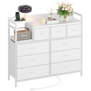 TV Stand with Charging Station, Bedroom Dresser for Living Room TV Stand with 9 Drawers, White