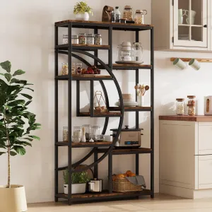 Industrial Bookshelf, Wood Open Shelf, 9 Tiers, Tall Storage Rack, Metal Frame, Plant Stand, Multifunctional, Retro Brown, Study, Office, Living Room, Bedroom, Kitchen