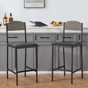 Bar Stools, Barstools Set of 2 with Footrest and Upholstered Back, 25.2" Bar Chairs for Dining Room Kitchen, Counter Bar, Easy Assembly, Rustic Brown and Gray